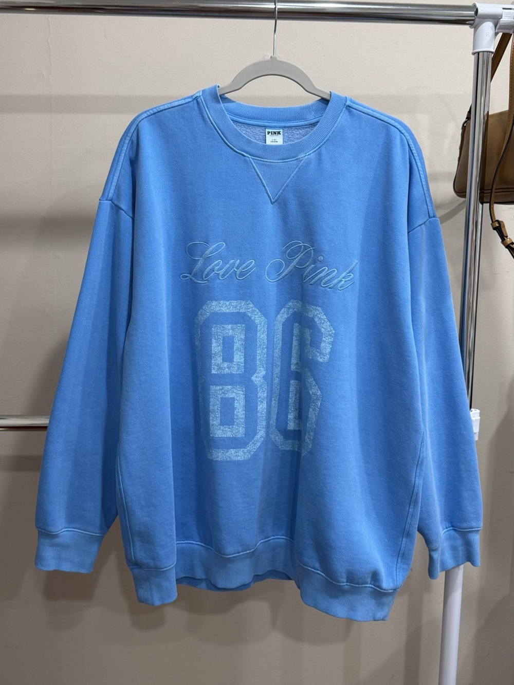 PINK Victoria’s Secret Love Pink 86 Blue Oversized Sweatshirt Size L
